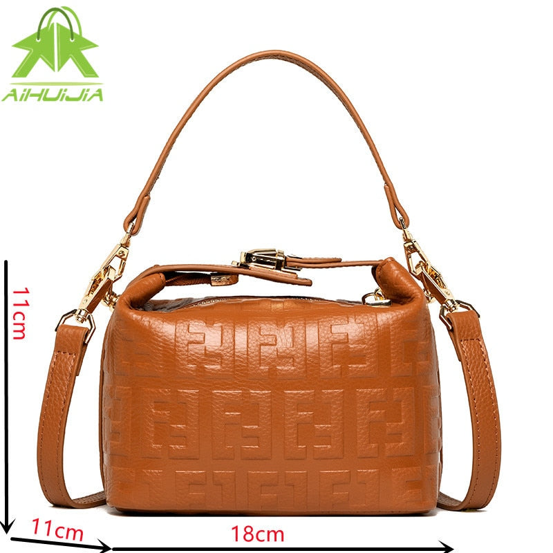 Fashion Womens Genuine Leather Letter Design Shoulder Bags Luxury Design Messenger Bag New High Capacity Travel Women Handbag
