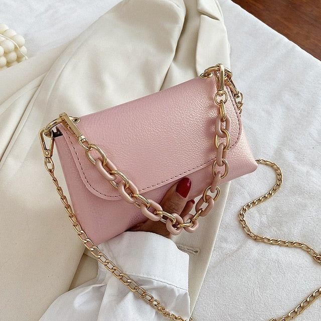 Fashion chain Simple Small Solid Color PU Leather Crossbody Bags For Women 2020 Summer Shoulder Hand Bag Travel Cute Handbags