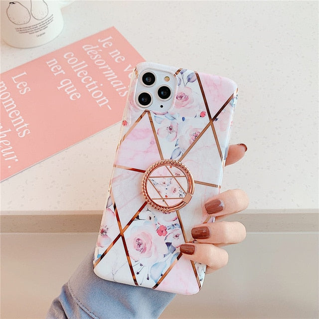 Finger Ring Holder Marble Phone Case For iphone 11 12 Mini Pro 8 7 X XR XS Max 6S 6 Plus SE 2020 Case Cover Silicone Back Shell
