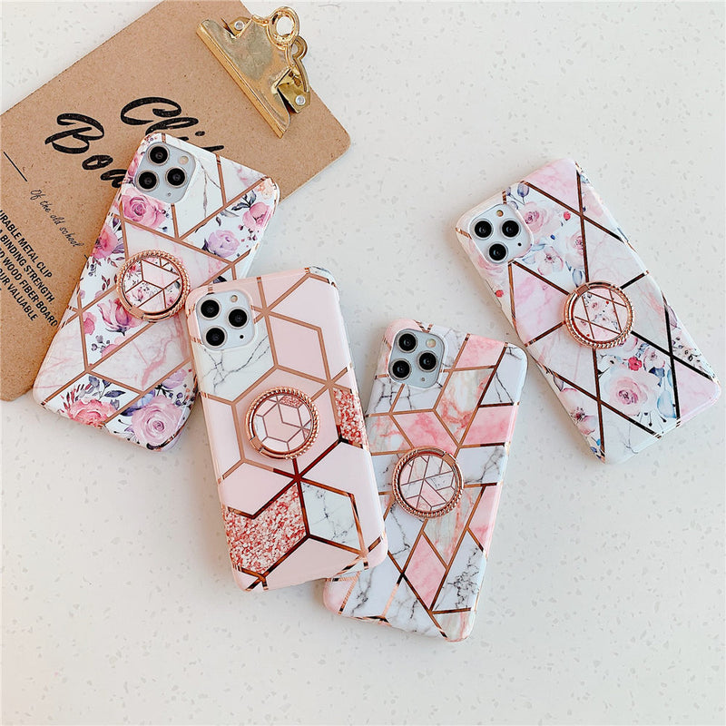 Finger Ring Holder Marble Phone Case For iphone 11 12 Mini Pro 8 7 X XR XS Max 6S 6 Plus SE 2020 Case Cover Silicone Back Shell