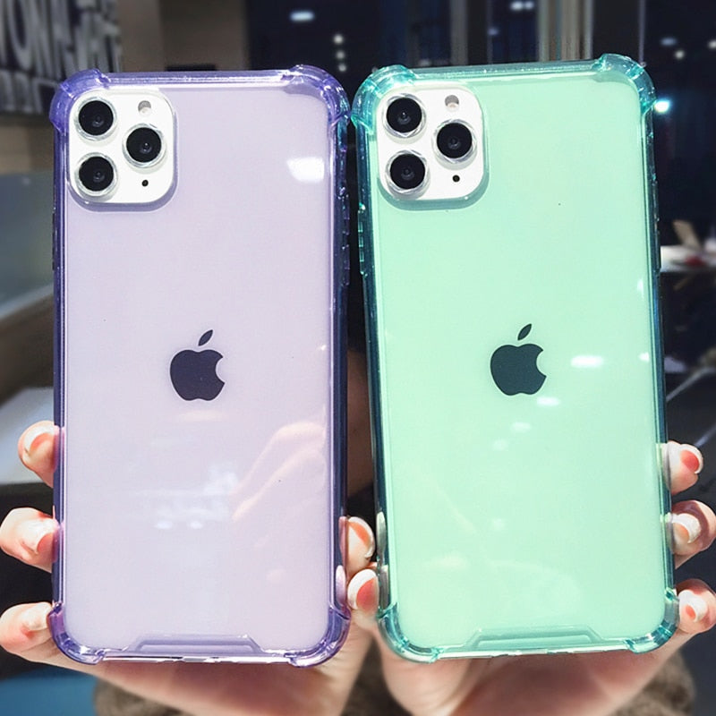 For iPhone 11 Pro X XR XS Max 6S 7 8 Plus Phone Case Candy Color Shockproof Bumper Transparent Soft TPU For iPhone 11 SE 2020 12