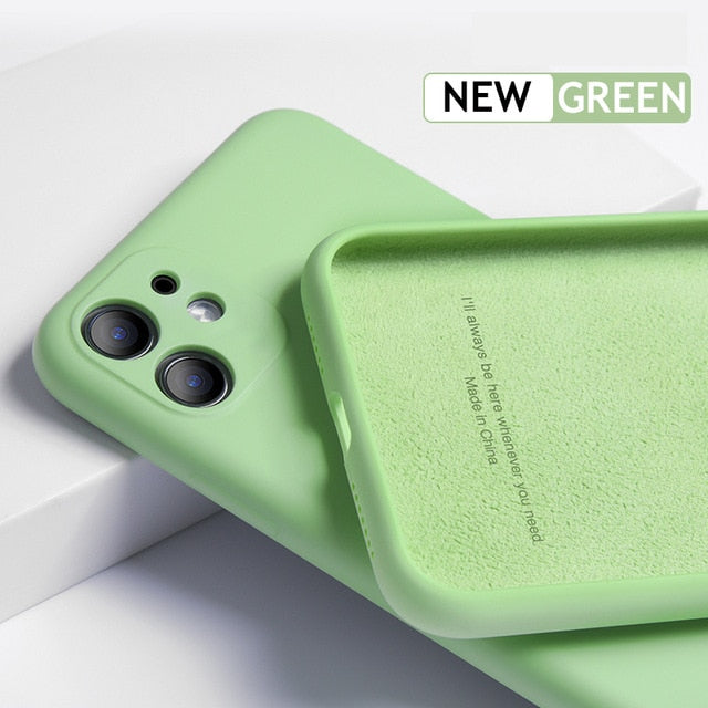 For iPhone 12 Liquid Silicone Matte Soft Cover For iPhone 11 Pro XS Max XR 8 7 6 6s Plus Flexible Shockproof Case Midnight Green