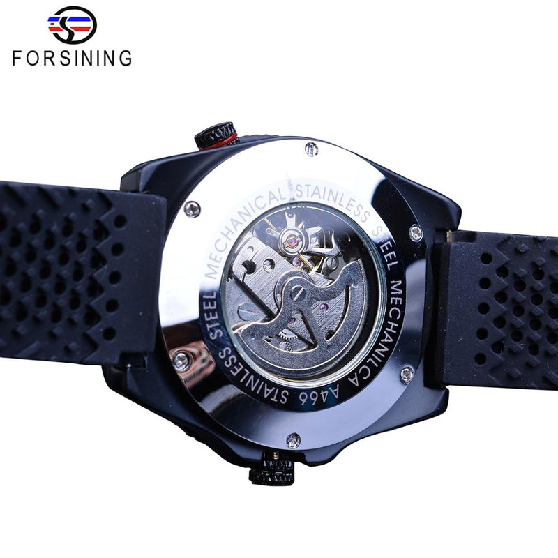 Forsining 2016 Rotating Bezel Sport Design Silicone Band Men Watches Top Brand Luxury Automatic Black Fashion Casual Watch Clock