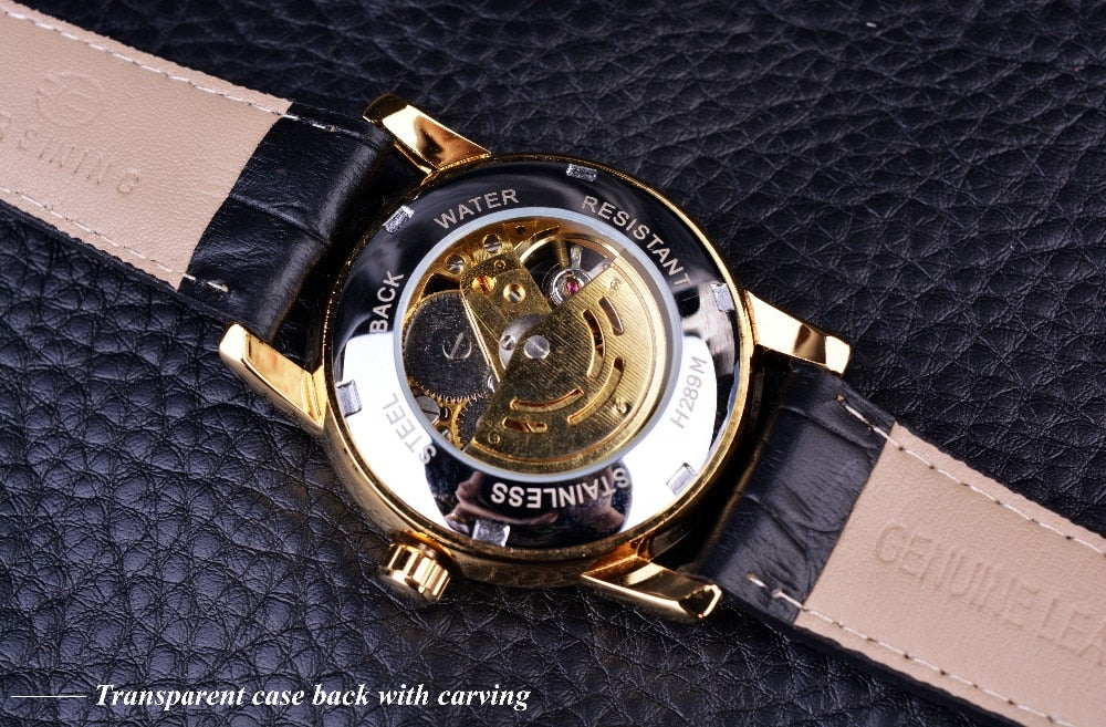 Forsining 2017 Hollow Engraving Skeleton Casual Designer Black Golden Case Gear Bezel Automatic Watches Men Luxury Brand Watches