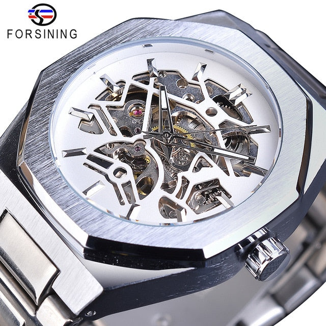Forsining Black Fashion Skeleton Mens Watches Automatic Mechanical Casual Sport Man Wristwatch Waterproof Luminous Hands Clocks