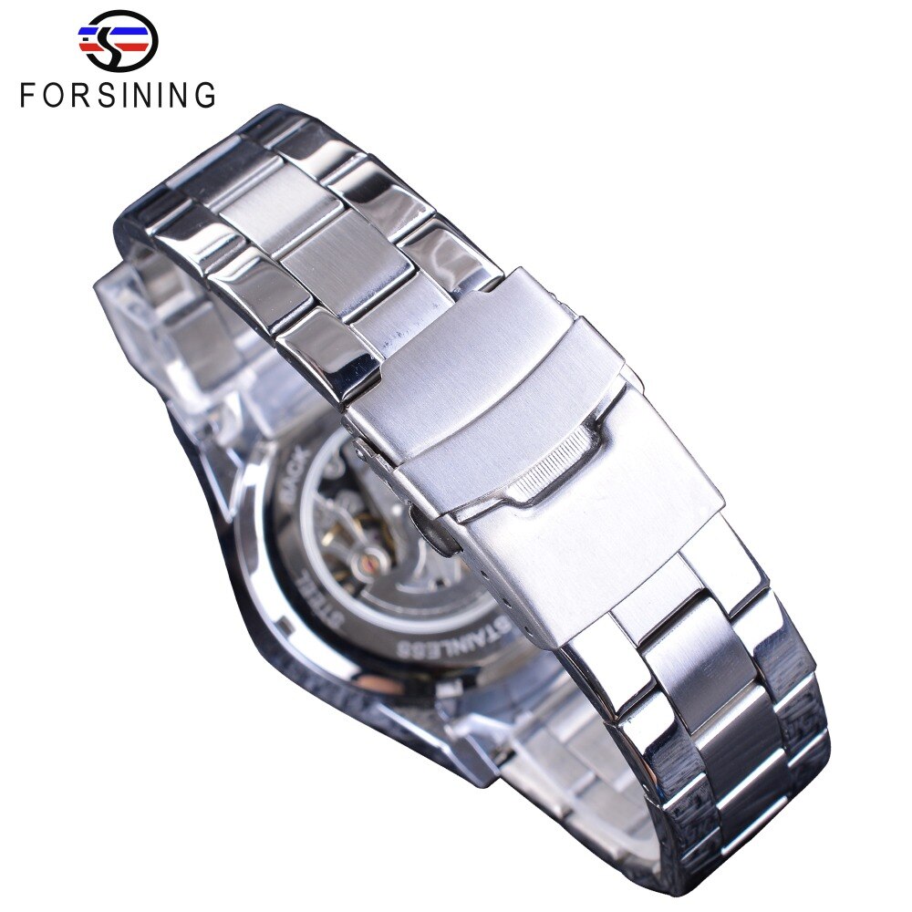 Forsining Classic Dragon Design Silver Stainless Steel Diamond Display Men Automatic Wrist Watches Top Brand Luxury Montre Homme