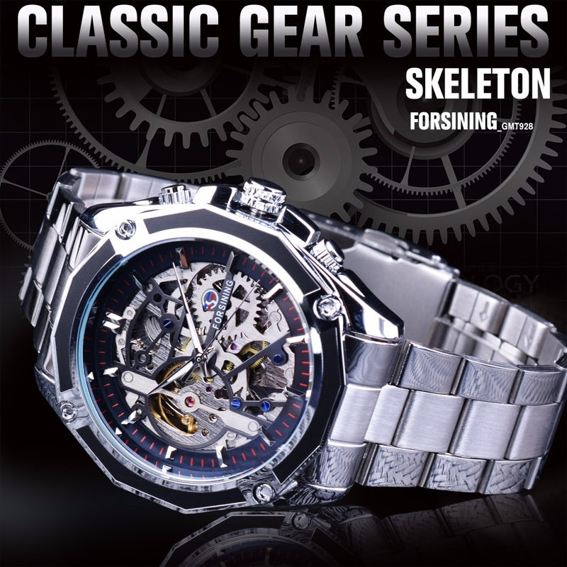 Forsining Mechanical Steampunk Fashion Male Wristwatch Dress Men Watch Top Brand Luxury Stainless Steel Automatic Skeleton Watch