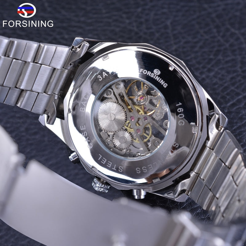 Forsining Mechanical Steampunk Fashion Male Wristwatch Dress Men Watch Top Brand Luxury Stainless Steel Automatic Skeleton Watch