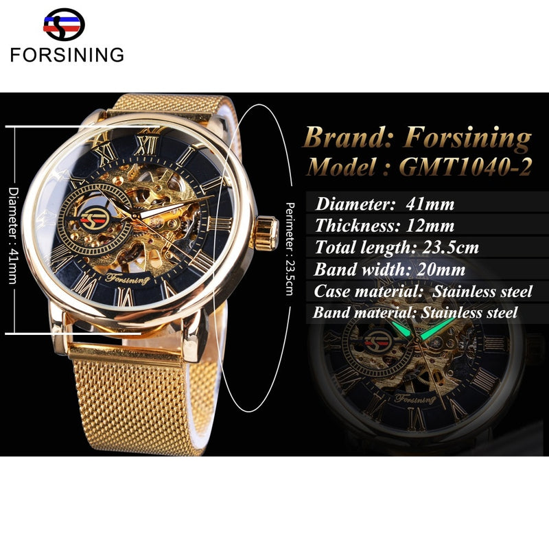 Forsining Transparent Case 2017 Fashion 3D Logo Engraving Golden Stainless Steel Men Mechanical Watch Top Brand Luxury Skeleton