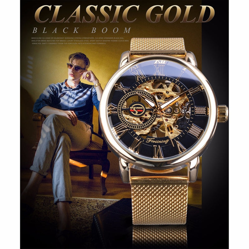Forsining Transparent Case 2017 Fashion 3D Logo Engraving Men Watches Top Brand Luxury Mechanical Skeleton Wrist Watch Clock Men
