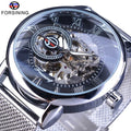 Forsining Watch + Bracelet Set Combination Skeleton Sport Mechanical Luminous Hands Transparent Mesh Steel Band Men Luxury Clock