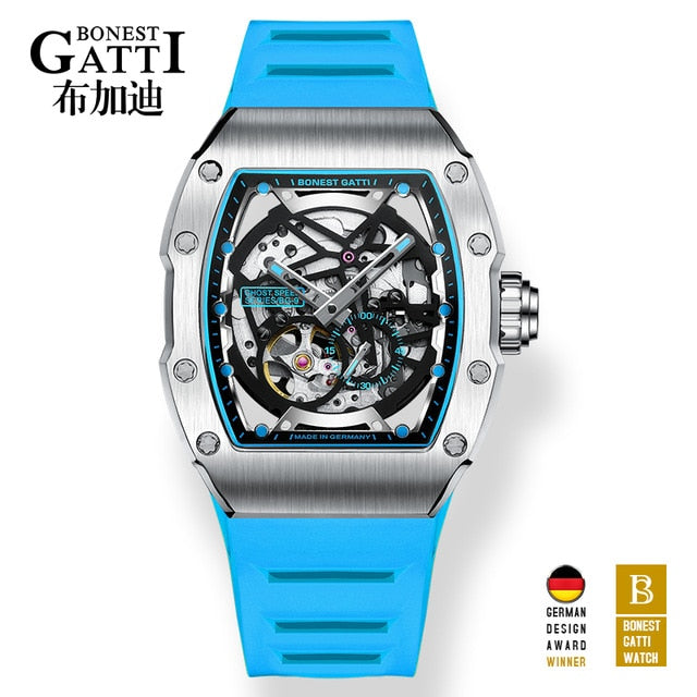 GATTI Men Mechanical Watch Top Brand Luxury Red Sapphire Crystal 50m Waterproof Classic Fashion Rubber Clock Automatic Watches