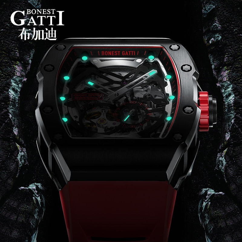 GATTI Men Mechanical Watch Top Brand Luxury Red Sapphire Crystal 50m Waterproof Classic Fashion Rubber Clock Automatic Watches