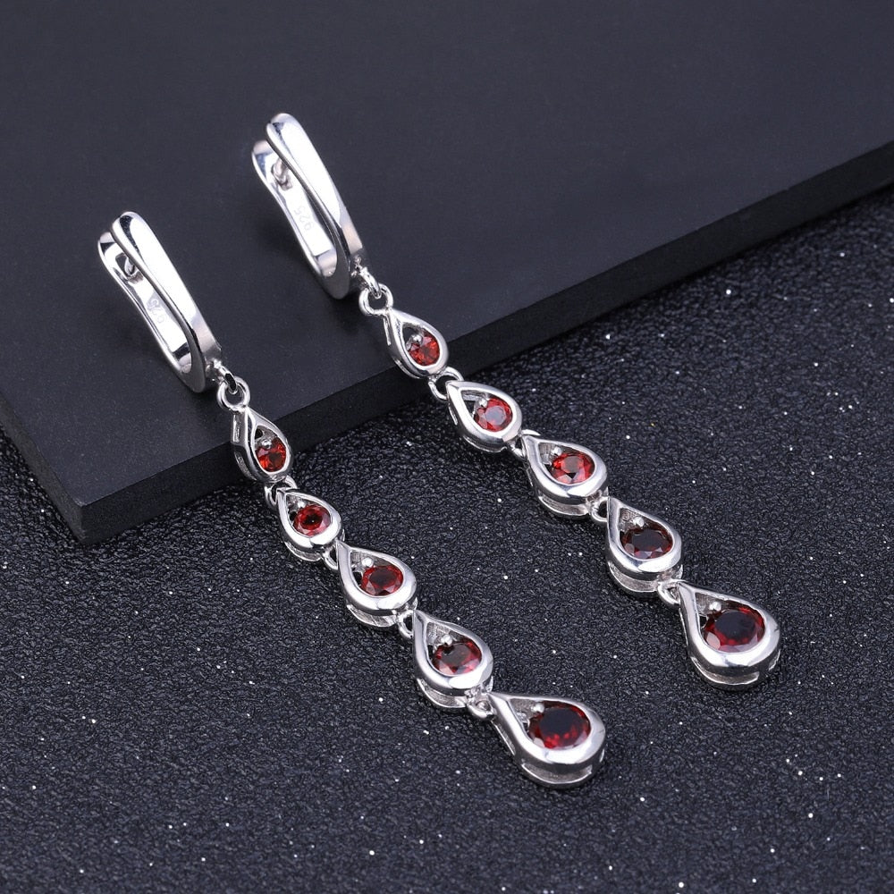 GEM'S BALLET 3.07Ct  Natural Red Garnet Gemstone Long Earrings Solid 925 Sterling Silver Drop Earrings Fine Jewelry For Women
