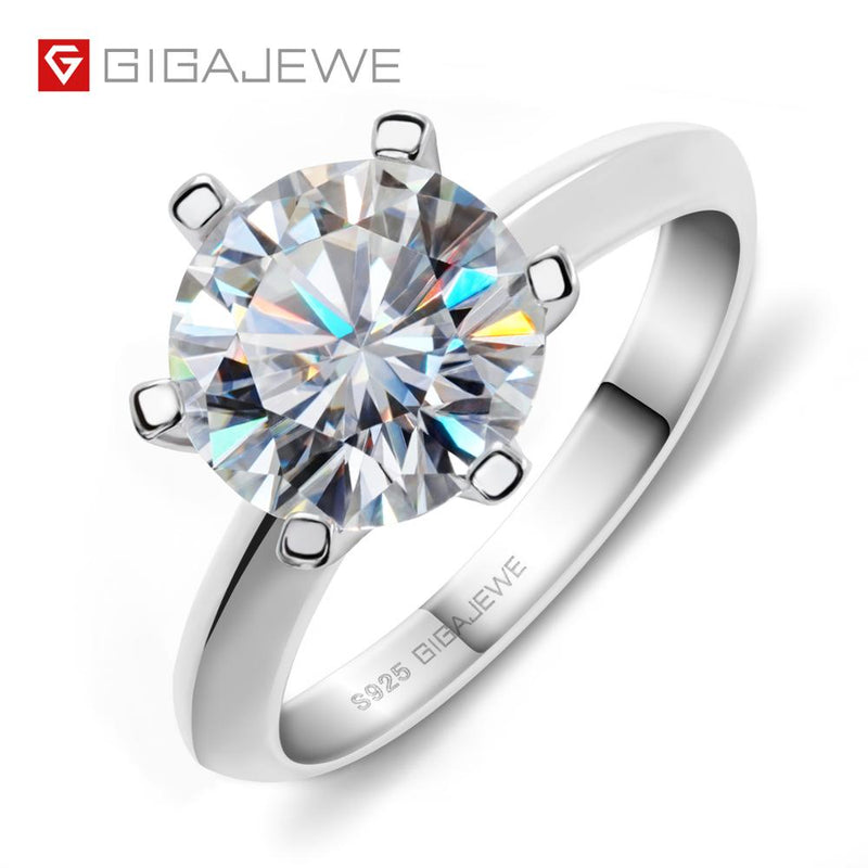 GIGAJEWE 3.0ct 9.0mm EF Round 18K White Gold Plated 925 Silver Moissanite Ring For Women Diamond Test Passed Christmas Eve Gift