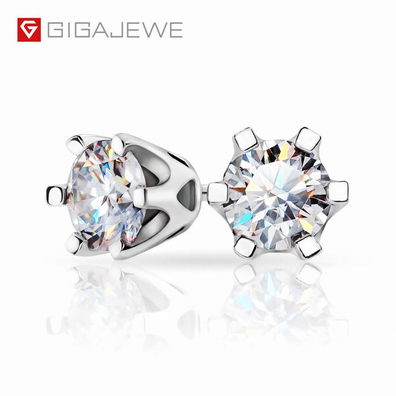 GIGAJEWE EF Total 1ct Round Cut Diamond Test Passed Moissanite 18K White Gold Plated 925 Silver Earrings Christmas Gift