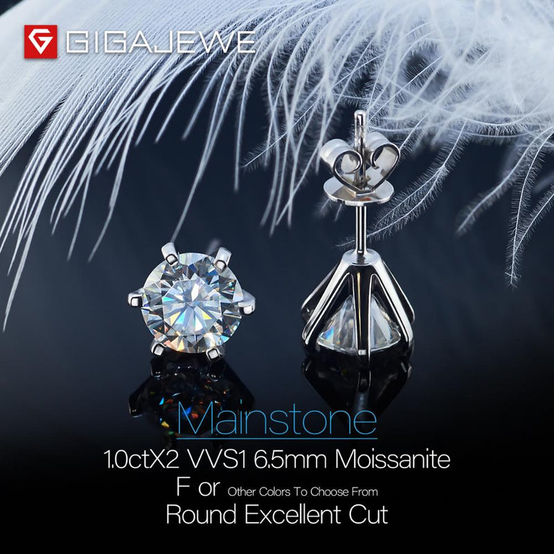 GIGAJEWE EF VVS1 Round Cut Total 2.0ct Diamond Test Passed Moissanite 18K Gold Plated 925 Silver Earring Jewelry Christmas Gift