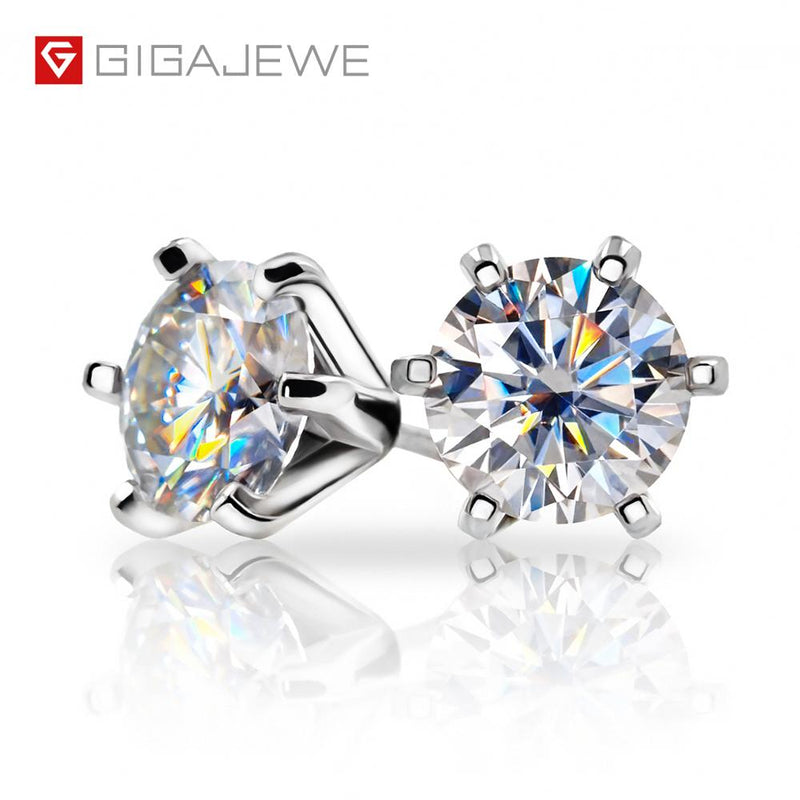 GIGAJEWE EF VVS1 Round Cut Total 2.0ct Diamond Test Passed Moissanite 18K Gold Plated 925 Silver Earring Jewelry Christmas Gift