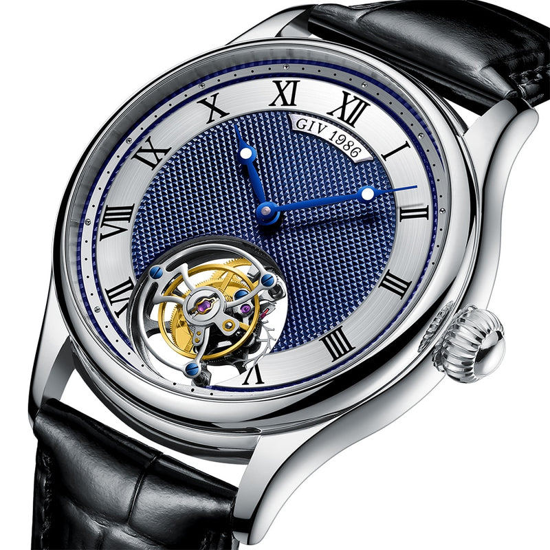 GIV Fashion Tourbillon Men Mechanical Wristwatches Watch for Men Skeleton Sapphire Waterproof 2021 Luxury Watces Male Clock
