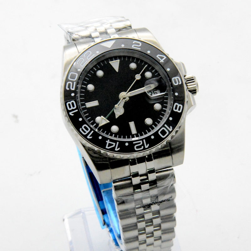 GMT Men's Watch 40MM Black Dial Luminous Date Stainless Steel Case Automatic Watch Men's Watch Mechanical Jubilee Strap