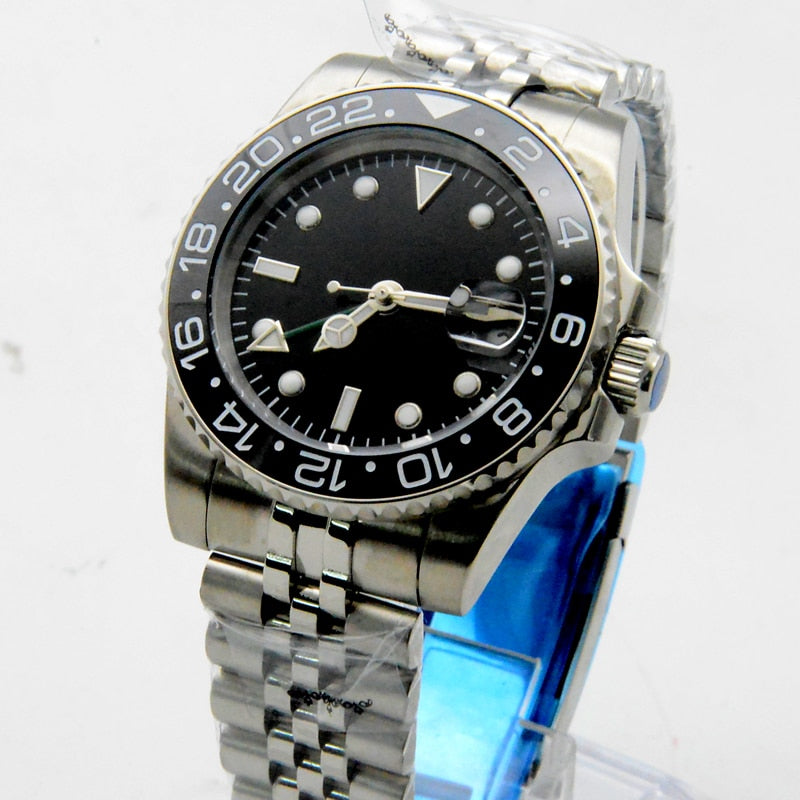GMT Men's Watch 40MM Black Dial Luminous Date Stainless Steel Case Automatic Watch Men's Watch Mechanical Jubilee Strap