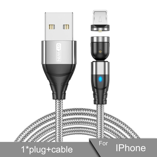 GTWIN Magnetic USB Cable For iPhone Charger 540 Degree Rotate USB Type C Cable For Xiaomi Samsung Magnet Charge Micro USB Cable