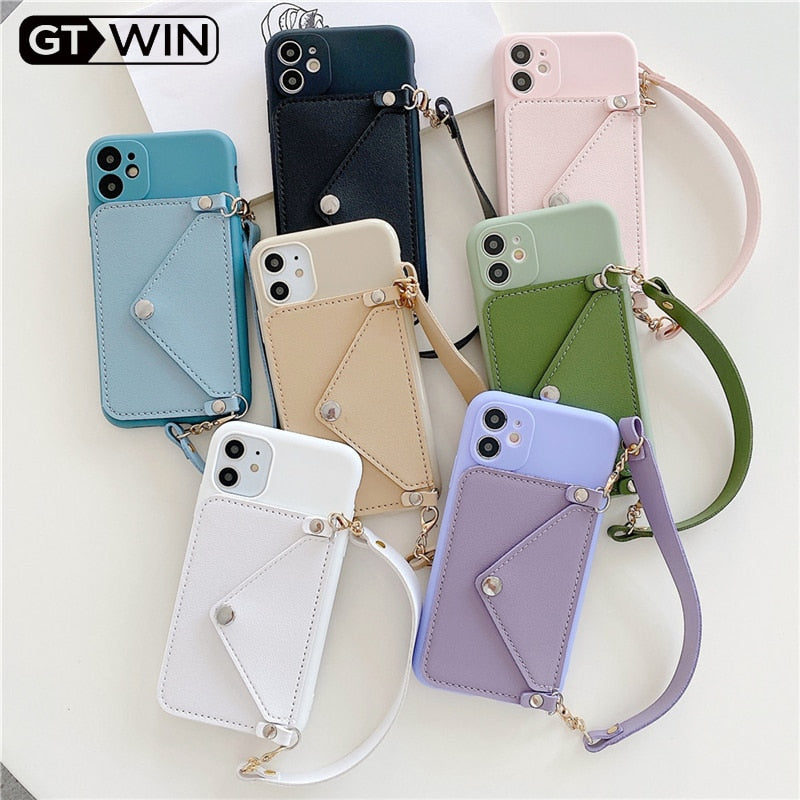 GTWIN NEW Silicone Lanyard Wallets Phone Case For iPhone 11 Pro Max SE 2020 X XR XS Max 6 6s 7 8 Plus 12 Card Strap Holder Shell