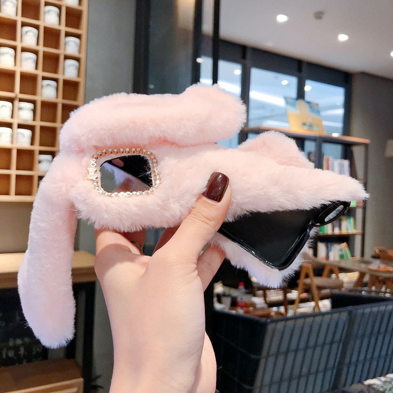 GTWIN Plush Warm Case For iPhone 12 11 Pro Max XS Max XR X Cute Long Rabbit Ears Furry Fluffy Fur Cover For iPhone 6 6S 7 8 Plus