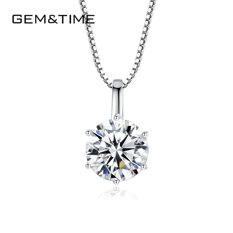Gem&Time 1ct 6.5mm EF Round Moissanite 925 Sterling Silver Moissanite Necklace Diamond Test Passed Fine Jewelry Woman Girl Gift