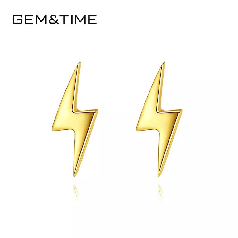Gem&Time Minimalism Lightning Shape Stud Earrings For Women Solid 925 Sterling Silver Earrings Fine Jewelry pendientes mujer