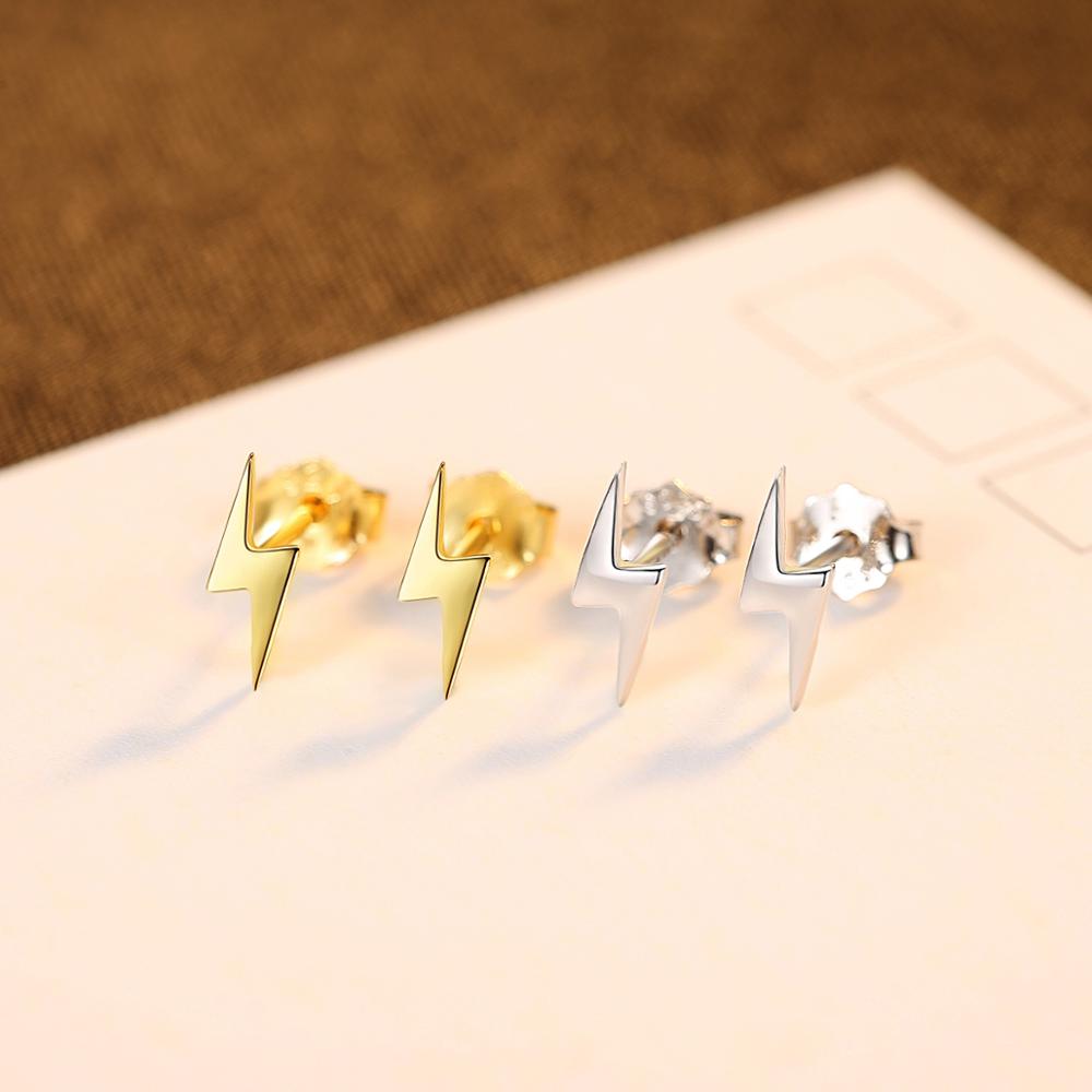 Gem&Time Minimalism Lightning Shape Stud Earrings For Women Solid 925 Sterling Silver Earrings Fine Jewelry pendientes mujer