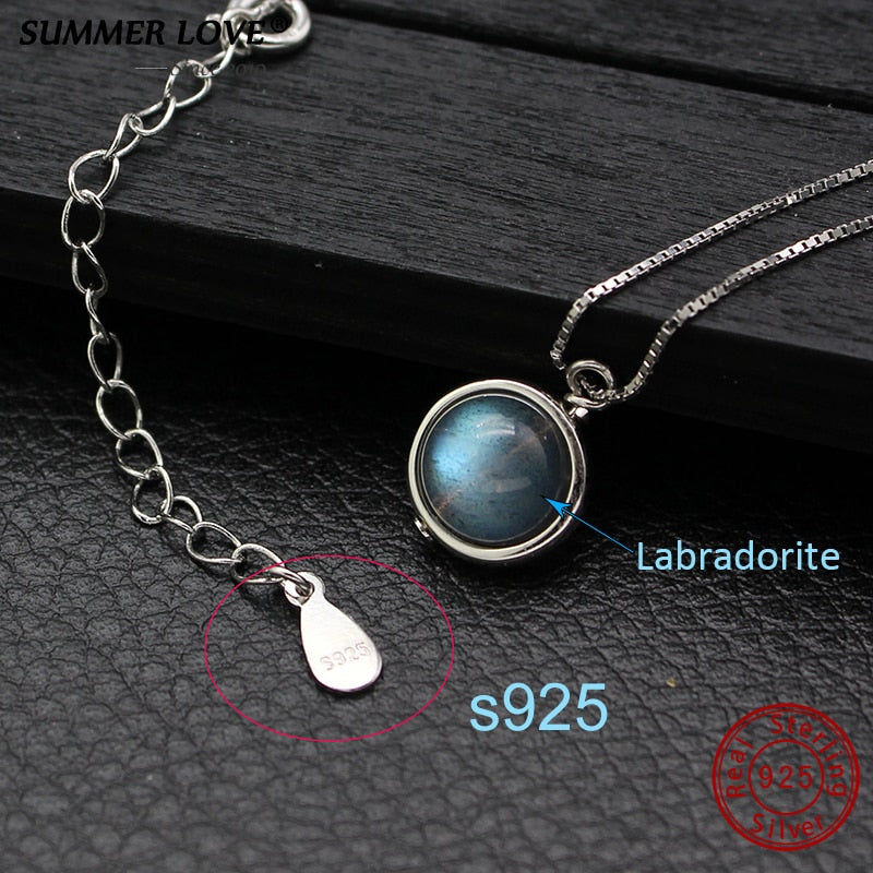 Genuine S925 Sterling Silver Labradorite Pendant Necklace For Women Fine Jewelry Nature Gemstone Handmade bijoux femme