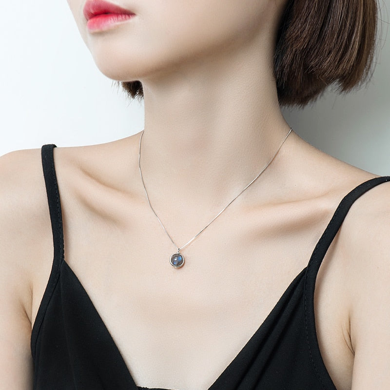 Genuine S925 Sterling Silver Labradorite Pendant Necklace For Women Fine Jewelry Nature Gemstone Handmade bijoux femme