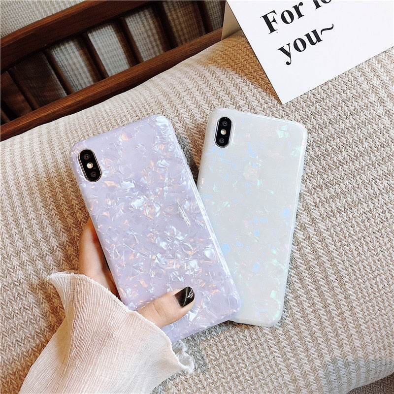 Glossy Marble Case For iPhone 12 mini 11 Pro Max X XS XR 6s 7 8 Plus SE 2020 Bling Shell Epoxy Silicon Glitter Soft TPU Cover