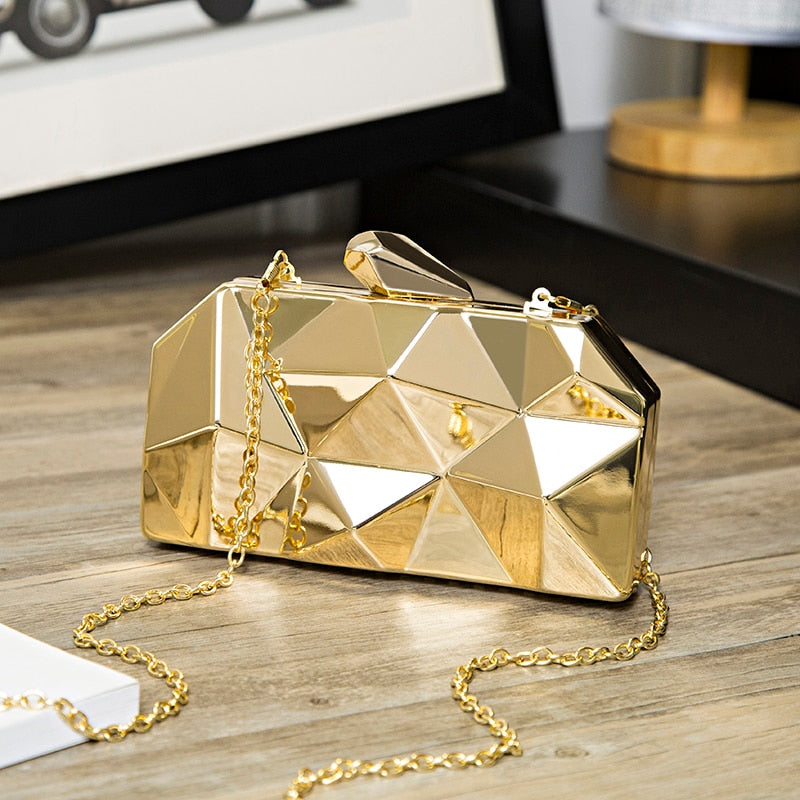 Gold Acrylic Box Geometric Evening Bag Clutch bags Elegent Chain Women Handbag For Party Shoulder Bag For Wedding/Dating/Party