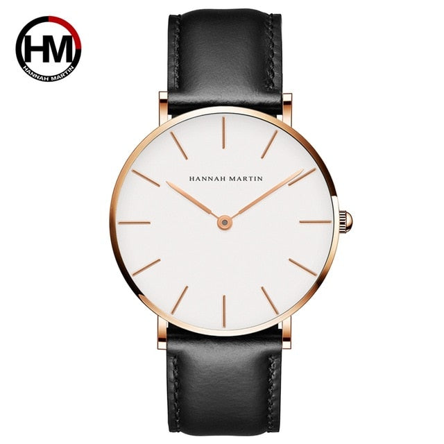 HM High Quality Rose Gold Dial Watch Mens Leather Simple Waterproof Wrist Watch Women Fashion Dress Quartz Clock erkek kol saati