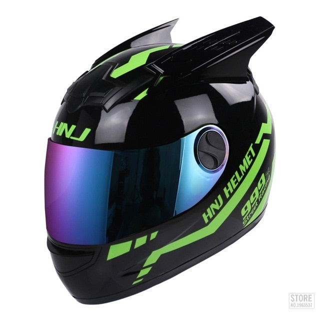 HNJ Motorcycle Helmet Women Moto Helmet Moto Ear Helmet Personality Full Face Motor Helmet Motocross Capacete Casque Black