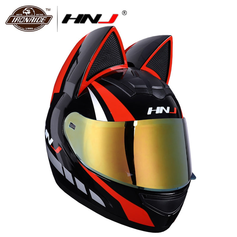 HNJ Motorcycle Helmet Women Moto Helmet Moto Ear Helmet Personality Full Face Motor Helmet Motocross Capacete Casque Black