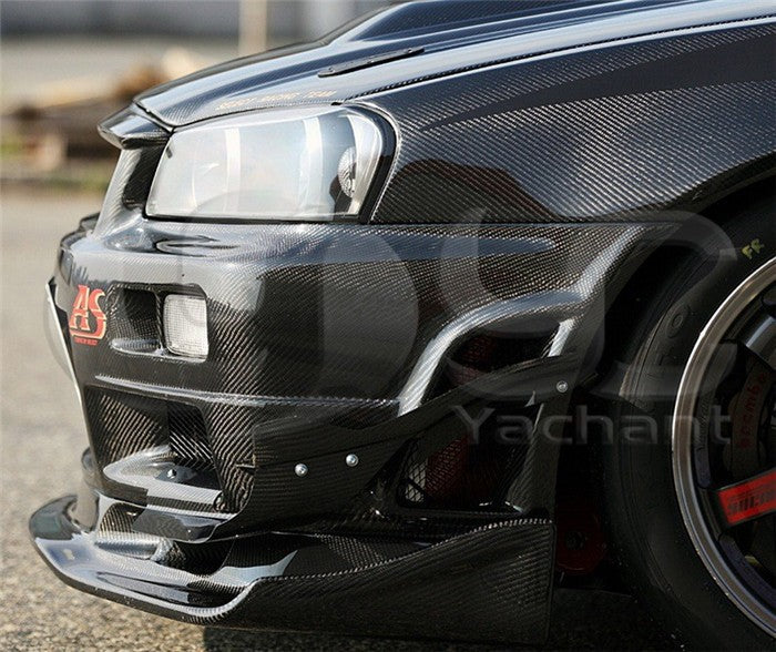 Car-Styling Auto Accessories Carbon Fiber Front Lip Fit For 1999-2002 Skyline R34 GTR AS Style Front Diffuser Lip with Undertray