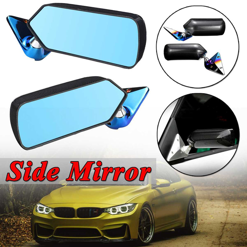 2x Universal Car Side Mirror Rearview Wing Retro Mirror Metal Bracket Side Mirror Set F1 Style Carbon Fiber Look Blue