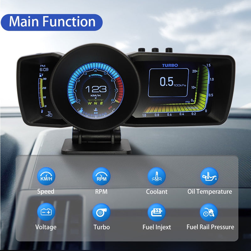 HUD Car Head up Display with OBD HD GPS Navigation Bluetooth Windshield Speed Projector Security Alarm C3