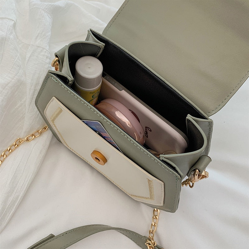 High Quality Contrast Color Scrub Leather Shoulder Bags for Women 2020 Small Hexagon Messenger Bag Phone Handbags and Handbags