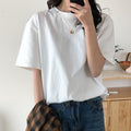 Hirsionsan 100% Cotton T Shirt Women Summer New Oversized Solid Basic Tees 9 Color Casual Loose Tshirt Korean O Neck Khaki Tops