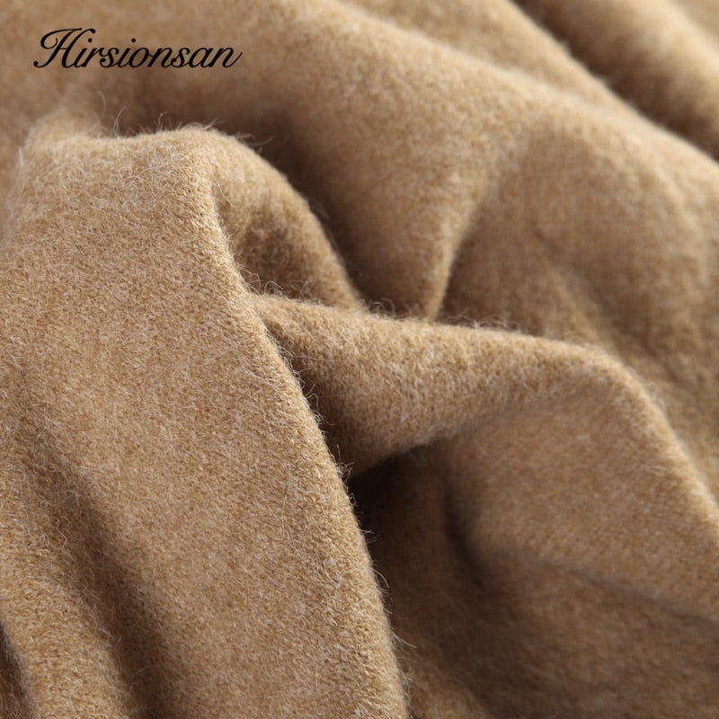 Hirsionsan turtle Neck Solid Cashmere Sweater Women Elegant Soft Warm Female Knitted Pullovers Basic Loose female Jumper