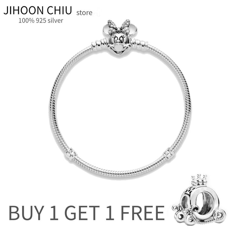 Hot Sale 100% 925 sterling silver bracelet for Women original Pan charm chain snake bracelet mouse modeling classic DIY jewelry