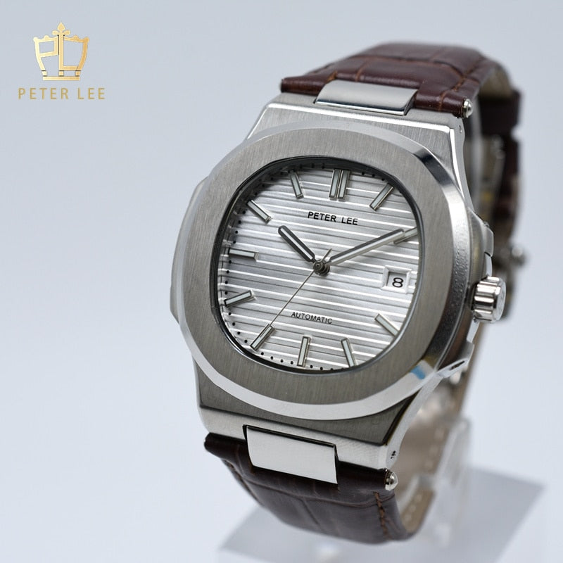 Hot Sale PETER LEE Brand Fashion Casual Stainless Steel Automatic Watch For Men Auto Date Mechanical Wristwatches Designer Gifts