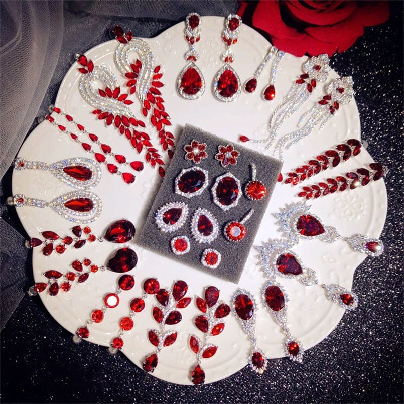 Hyperbole Drop Earrings For Women Solid 925 Silver Garnet Long Red Cubic Zirconia Earrings Bridal Wedding Fine Jewelry Luxury