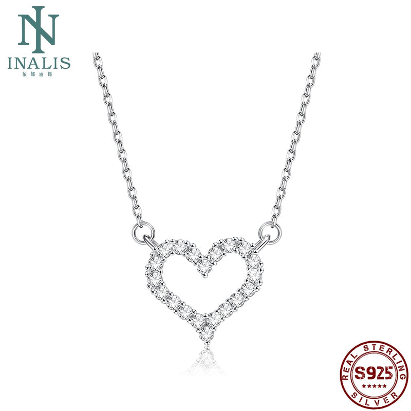 INALIS Heart-Shaped 925 Sterling Silver Pendant Necklaces For Women 5A Clear Cubic Zircon Girl Necklace Anniversary Fine Jewelry