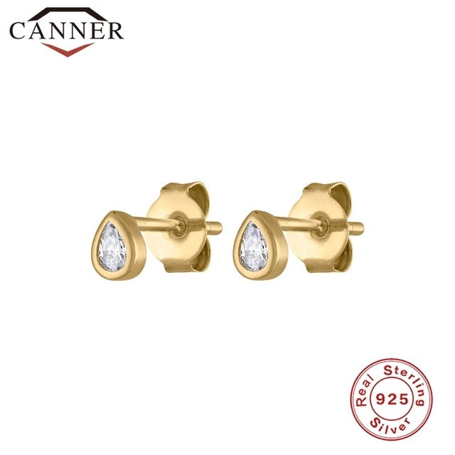 INS style Simple Geometric CZ Zircon Gold Silver Color Stud Earrings for Women 925 Sterling Silver Earrings Fashion Jewelry