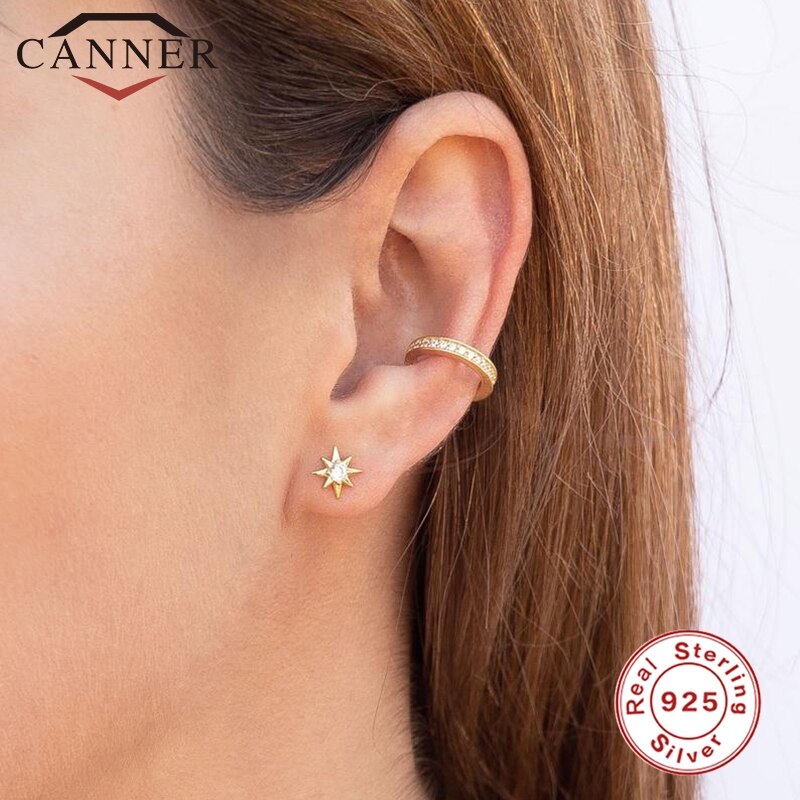 INS style Simple Geometric CZ Zircon Gold Silver Color Stud Earrings for Women 925 Sterling Silver Earrings Fashion Jewelry